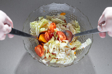 Fresh vegetable salad with cabbage and tomatoes