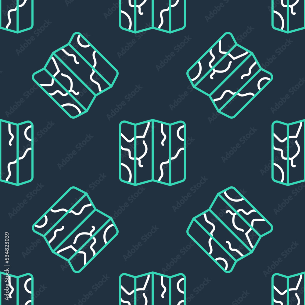 Poster line folded map icon isolated seamless pattern on black background. vector
