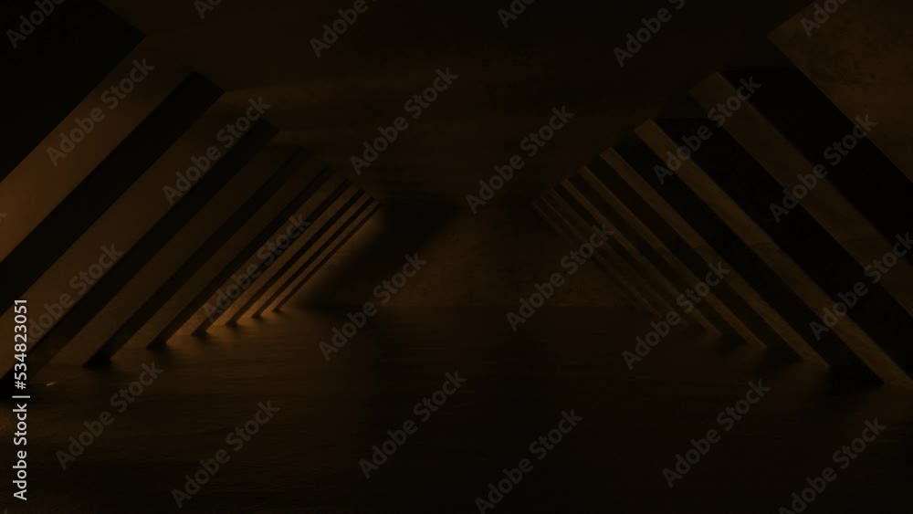 Poster 4k futuristic sci fi neon tunnel with orange neon light. glowing colorful light coming through the c