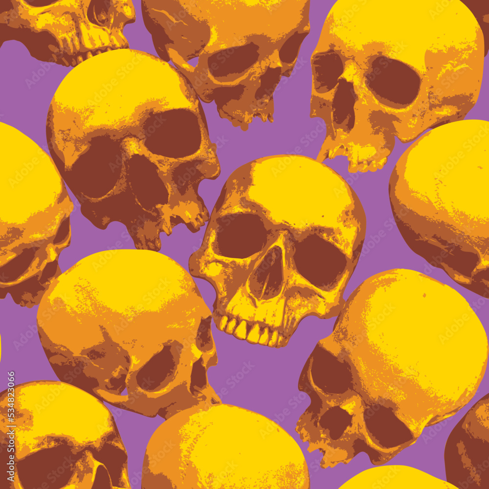 Aufkleber seamless pattern with human skulls. vector background with sinister smiling skulls in retro style. g