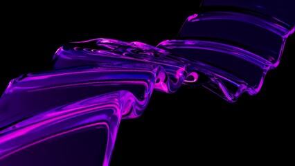 Naklejka premium Abstract Neon Wave Surface. Wavy Color Line. Liquid Purple Glowing Curved Wavy Line. Neon Cyberpunk Style. Minimalist Style. 3D Rendering