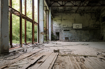 Prypiat empty gymnasium in the Chernobyl exclusion zone, Ukraine