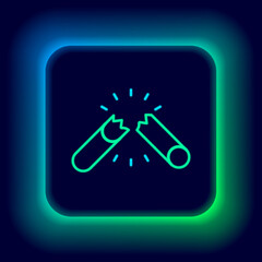 Glowing neon line Broken cigarette icon isolated on black background. Tobacco sign. Smoking symbol. Colorful outline concept. Vector