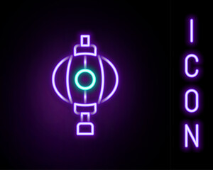 Glowing neon line Korean paper lantern icon isolated on black background. Colorful outline concept. Vector