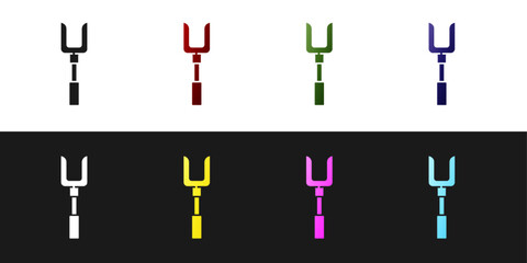 Obraz premium Set Barbecue fork icon isolated on black and white background. BBQ fork sign. Barbecue and grill tool. Vector