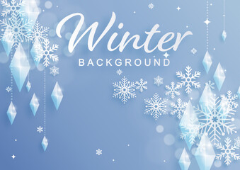 Snowflakes design for winter with snowflakes paper cut style on color background