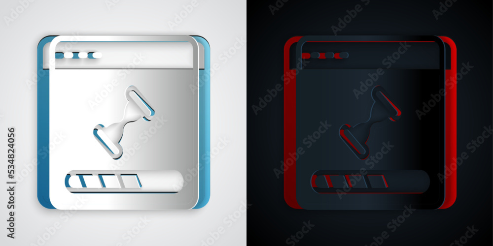 Poster paper cut loading a data window with a progress bar icon isolated on grey and black background. pape