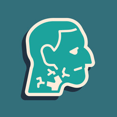 Green Throat cancer icon isolated on green background. Laryngeal cancer. Long shadow style. Vector