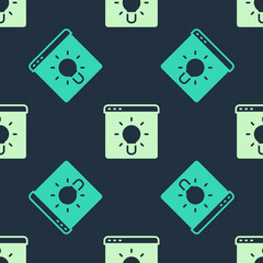 Green and beige Browser window icon isolated seamless pattern on blue background. Vector
