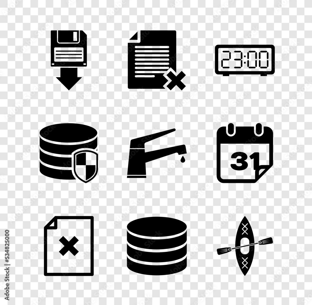 Poster set floppy disk backup, delete file document, digital alarm clock, , database and kayak and paddle i
