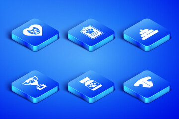 Set Cat nose, Heart with cat, Medicine bottle and pills, Pet award, Clinical record pet and Shit icon. Vector