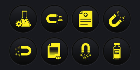Set Magnet with money, lightning, Paper page eye, , Clinical record and Customer attracting icon. Vector