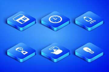 Set Light bulb, House, Kettle with handle, Blender, Clock and Office chair icon. Vector