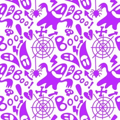 Halloween ghost seamless cartoon spider and skulls pattern for wrapping and clothes print and kids and fabrics