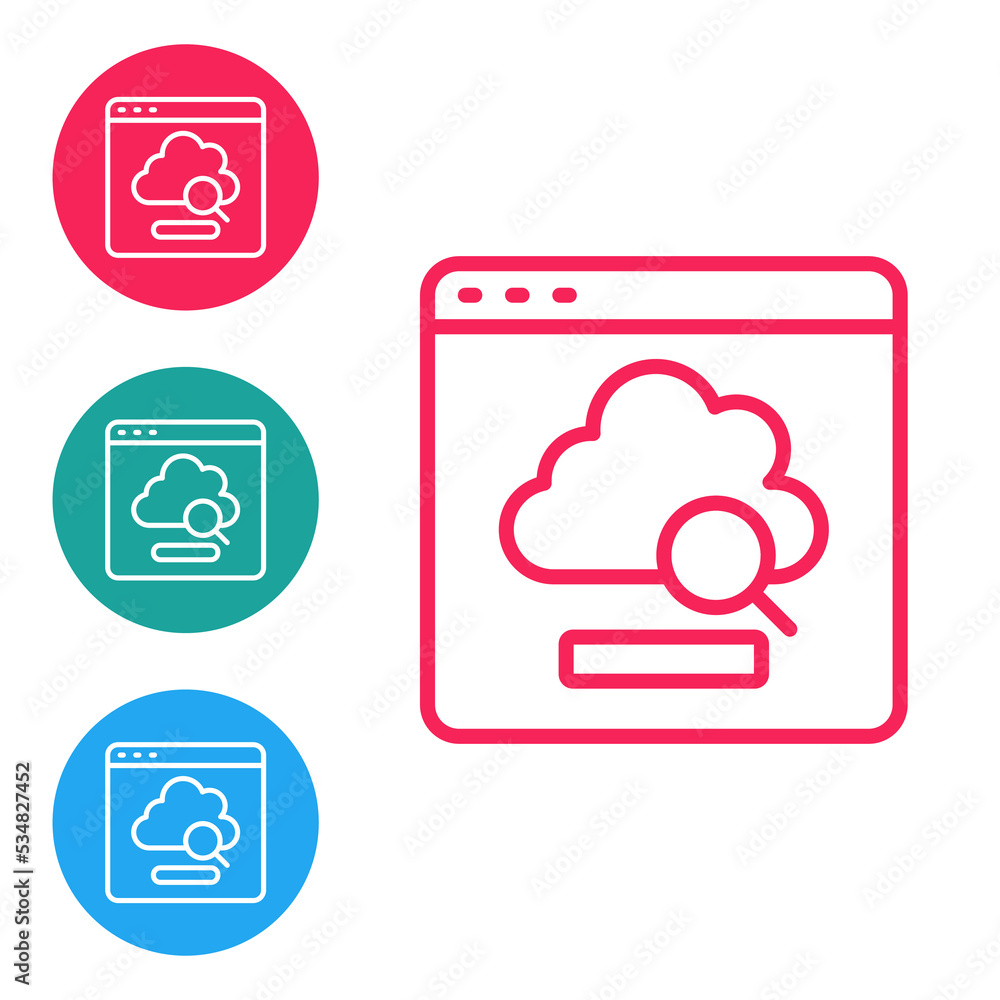 Poster red line cloud technology data transfer and storage icon isolated on white background. set icons in 