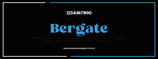 BERGATE Tech vector font typeface unique font design. Typeface urban style fonts for technology, digital, movie, logo design.