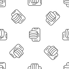 Grey line Cloud technology data transfer and storage icon isolated seamless pattern on white background. Vector