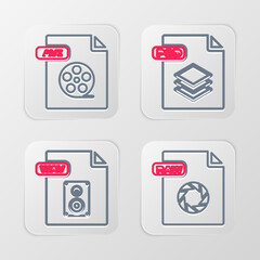 Set line RAW file document, WAV, PSD and AVI icon. Vector