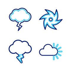 Set line Cloudy, Storm, Tornado and icon. Vector