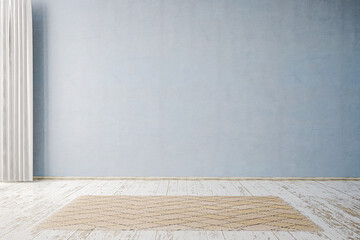 Pastellfarbener Raum mit leerer Wand / Wohnzimmer mit Vorhang/Gardine