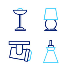 Set line Lamp hanging, Led track lights and lamps, Table and Floor icon. Vector