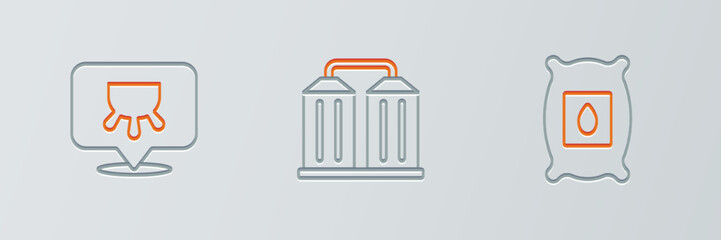 Set line Pack full of seeds of plant, Udder and Granary icon. Vector