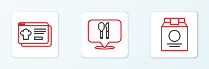 Set line Online ordering and delivery, and Cafe restaurant location icon. Vector