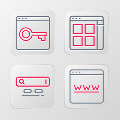 Set line Browser window, Search engine, files and Secure your site with HTTPS, SSL icon. Vector