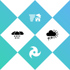 Set Cloud with snow and rain, Tornado, swirl and Cloudy icon. Vector