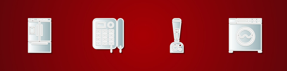 Set Refrigerator, Telephone, Blender and Washer icon. Vector