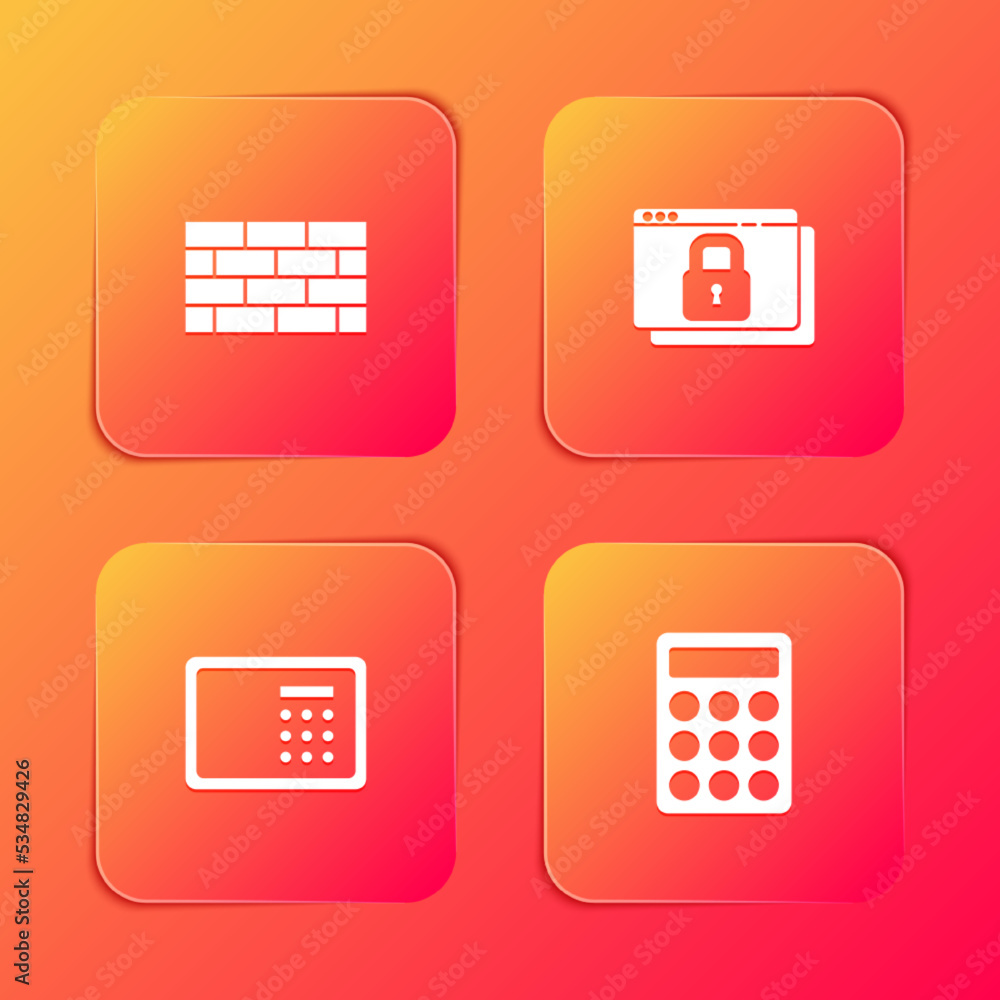 Poster set firewall, security wall, secure your site with https, ssl, safe and password protection icon. ve