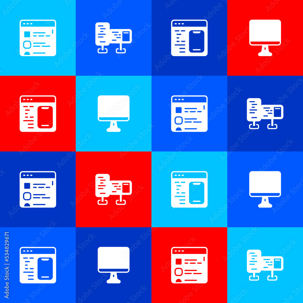 Poster set browser files, computer monitor screen, software and icon. vector