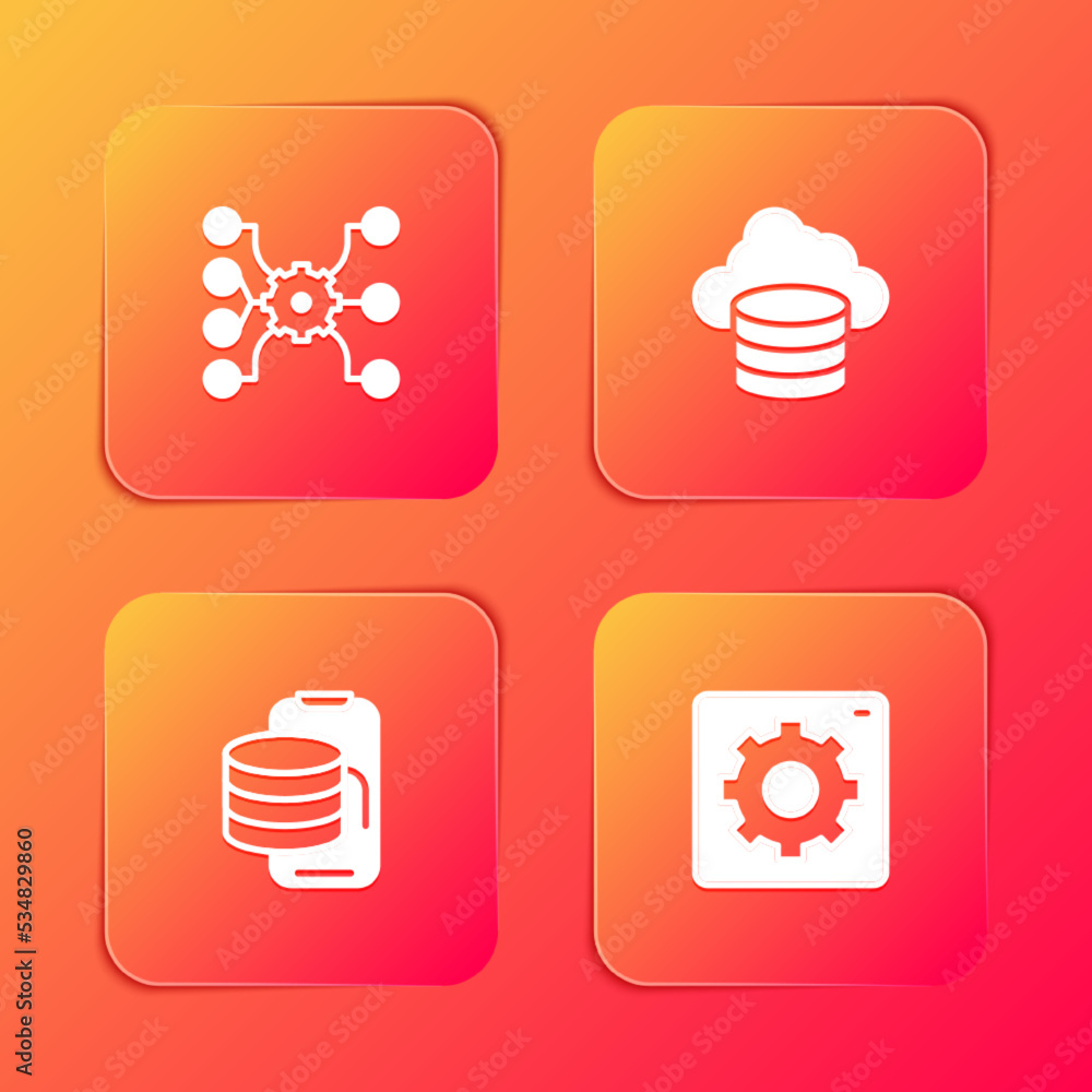 Fototapete set neural network, cloud database, technology transfer and computer api interface icon. vector