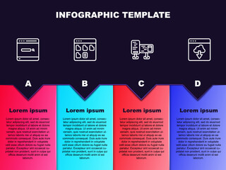 Set line Search engine, Browser files, Computer monitor screen and Cloud technology data transfer. Business infographic template. Vector