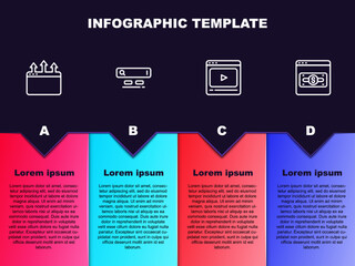 Set line Browser window, Search engine, Online play video and shopping on screen. Business infographic template. Vector