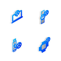 Set Isometric line Wrist watch service, Laptop, USB flash drive and Processor icon. Vector