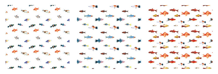 Watercolor white aquarium fishes seamless pattern illustration set,colorful animal, sea,lake clipart, Nautical, ocean drawing, nursery hand-painted fish design, fabric,gift wrap,scrapbooking,wallpaper