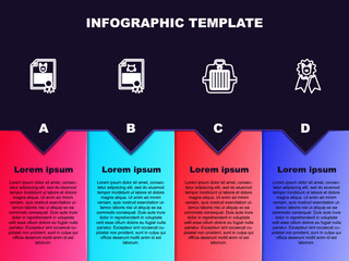 Set line Certificate for dog or cat, , Pet carry case and Dog award symbol. Business infographic template. Vector