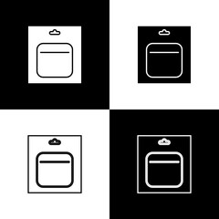Set Battery in pack icon isolated on black and white background. Lightning bolt symbol. Vector Illustration