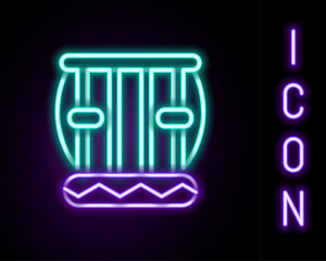 Glowing neon line Indian musical instrument tabla icon isolated on black background. Colorful outline concept. Vector