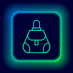 Glowing neon line Handbag icon isolated on black background. Female handbag sign. Glamour casual baggage symbol. Colorful outline concept. Vector