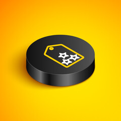 Isometric line Military rank icon isolated on yellow background. Military badge sign. Black circle button. Vector