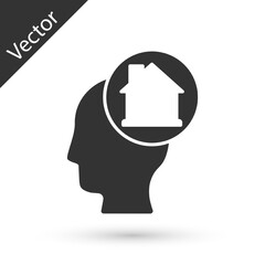 Grey Man dreaming about buying a new house icon isolated on white background. Vector