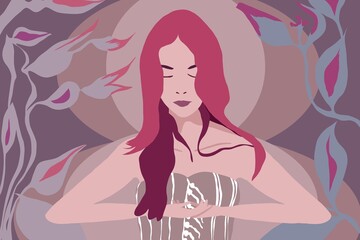 Frau in Spa genießt Entspannung in gedeckten Farben mit pink und magenta