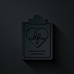 Paper cut Health insurance icon isolated on black background. Patient protection. Security, safety, protection, protect concept. Paper art style. Vector.