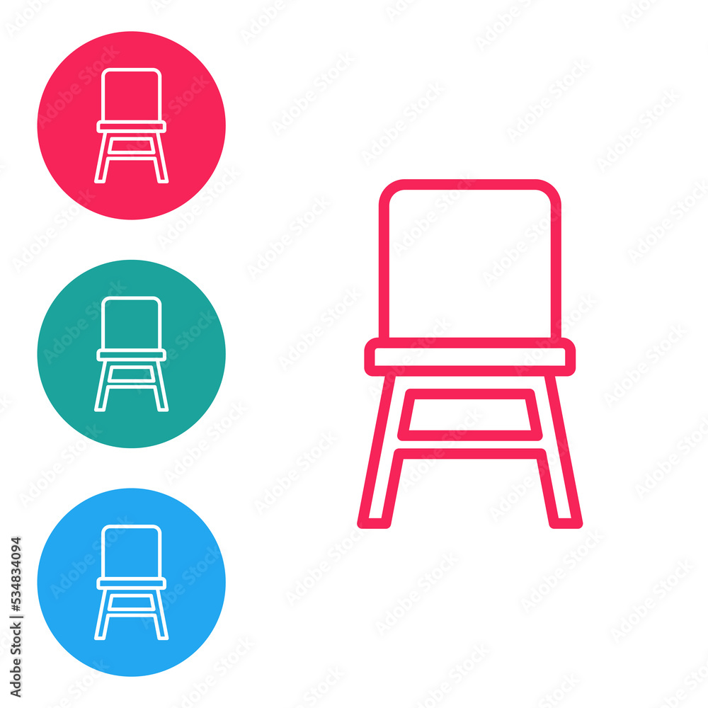 Poster red line chair icon isolated on white background. set icons in circle buttons. vector
