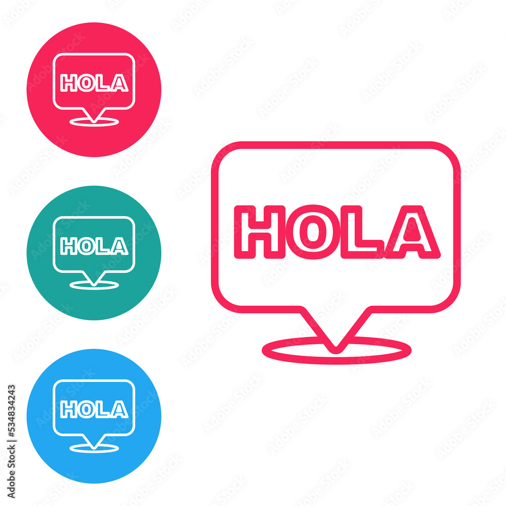 Poster red line hola icon isolated on white background. set icons in circle buttons. vector