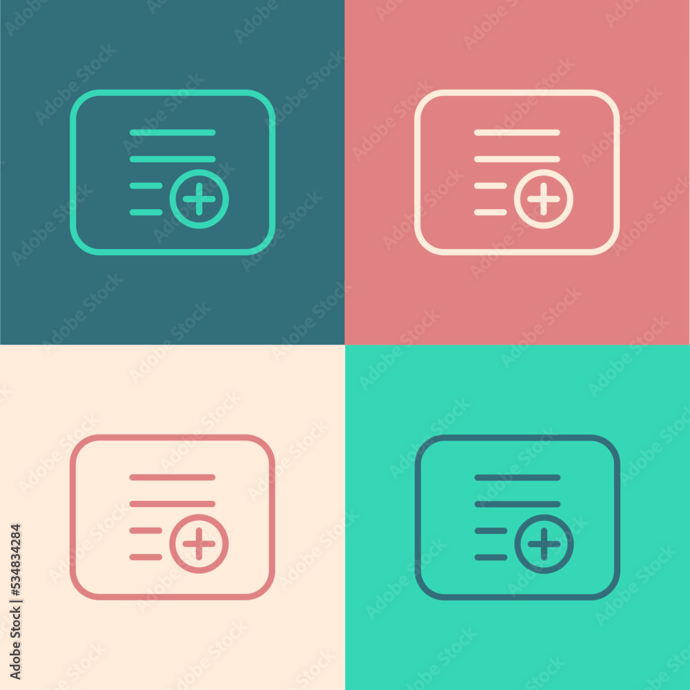 Poster pop art line add to playlist icon isolated on color background. vector