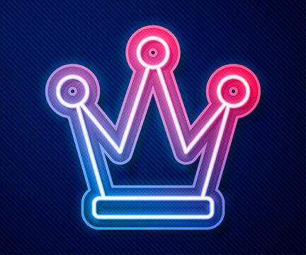 Glowing neon line Crown icon isolated on blue background. Vector