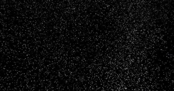 Snow falling on black background in slow motion. Winter weather atmosphere overlay filmed with RED camera
